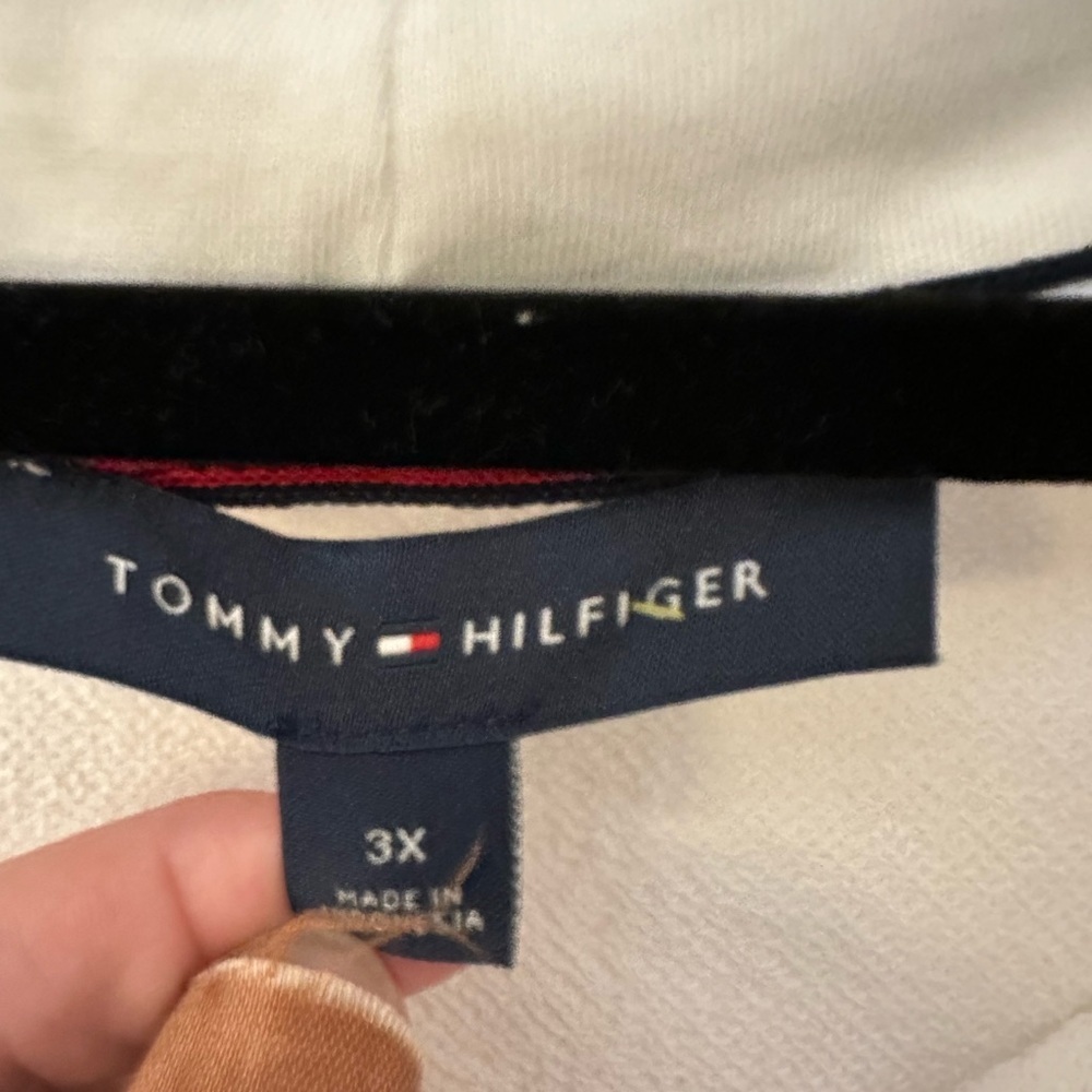 TOMMY HILFIGHER 3X Wovenhem white dress shirt bottom hooded loose fit woman top - Picture 4 of 14